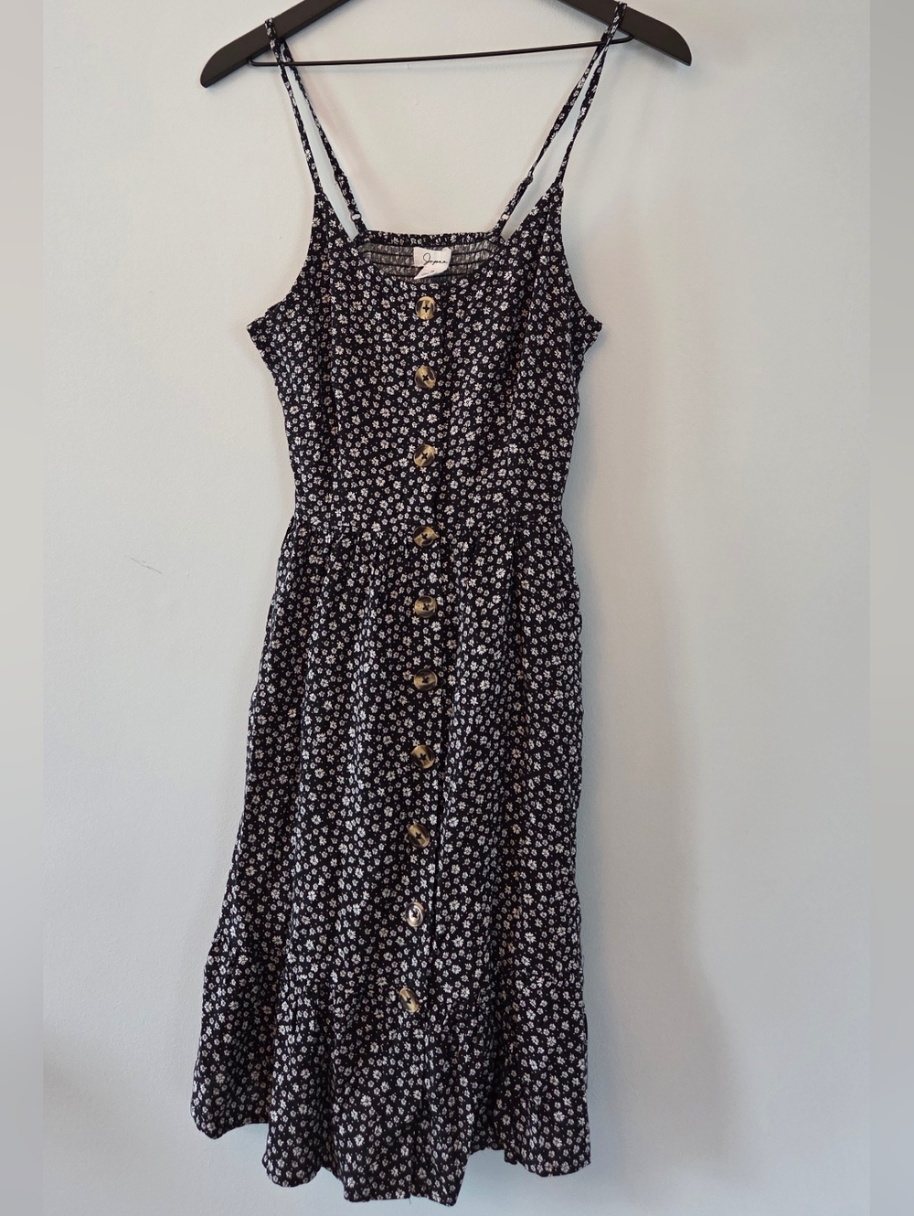 Japna Black & White Floral Print Dress With Pockets Size S